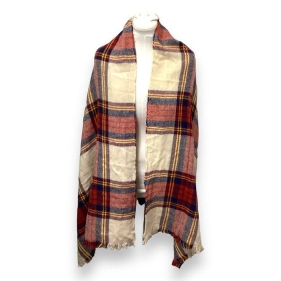 Merona Plaid Blanket Wrap Scarf, Multicolor Plaid, OSFA - Picture 6 of 9